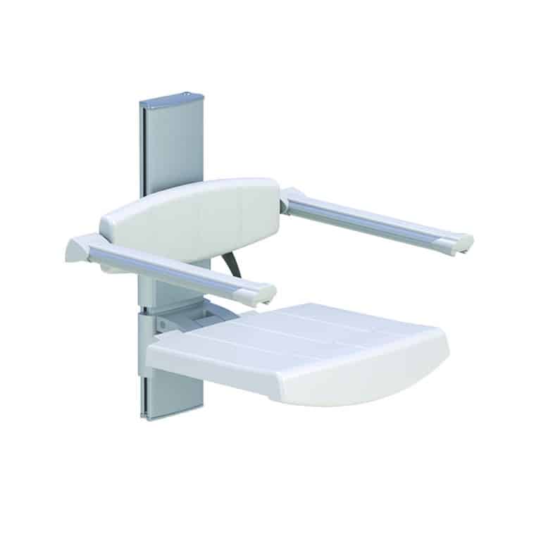 WALL MOUNTED SHOWER SEAT WITH BACKREST & ARMREST, HEIGHT ADJUSTABLE