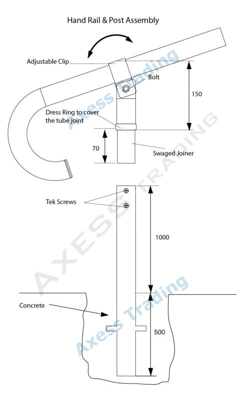 AB100.CP39 - 38mm BANNISTER RAIL CONCRETING POST - includes Top of Post Fitting 1
