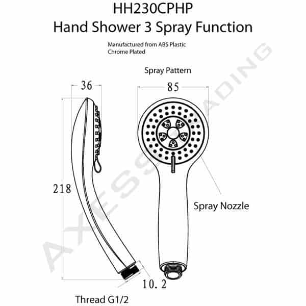 HH230 - PIPER - Adjustable 3 Function Hand Shower 8